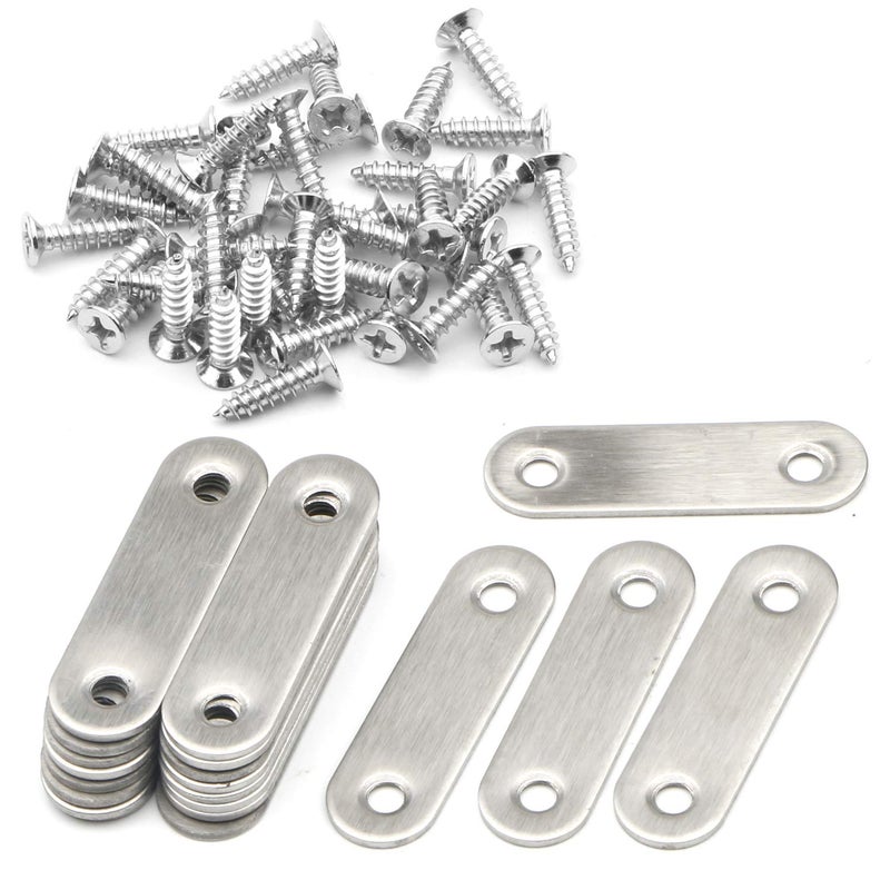 Pxyelec 2.2 inch 2 Holes Stainless Steel Flat Mending Repair Plate Bracket Connector, Flat Straight Brace Fixing Repair Plated Joint Bracket Pack of 20 - Image 1